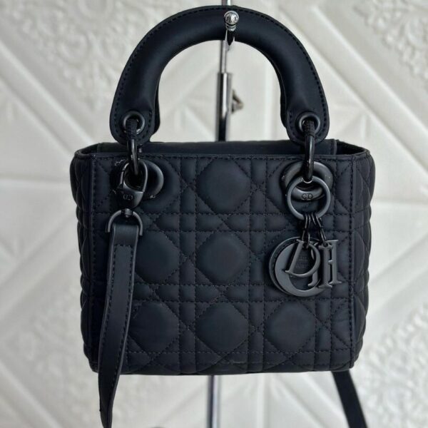 Christian Dior Mini Lady Bag, Black Ultramatte Cannage Calfskin
